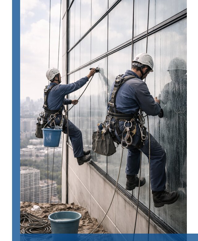 Профессиональная мойка фасадных окон альпинистами в Сергиеве Посаде