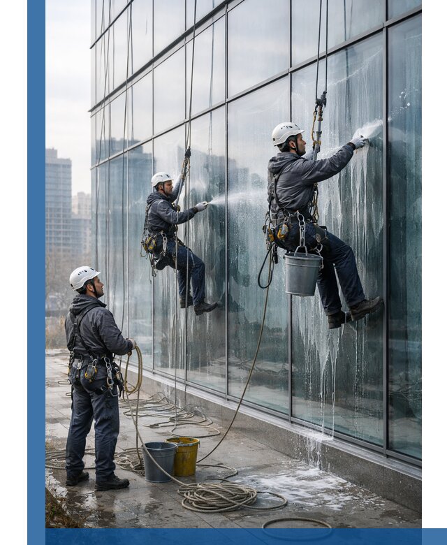 Промышленная мойка панорамных окон на высоте в Сергиеве Посаде