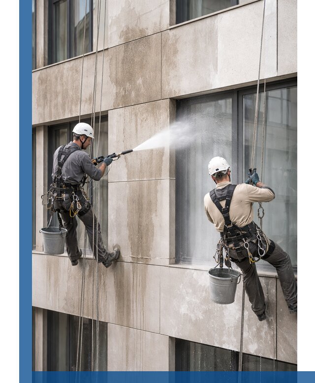 Послестроительная мойка фасада промышленным альпинизмом в Сергиеве Посаде