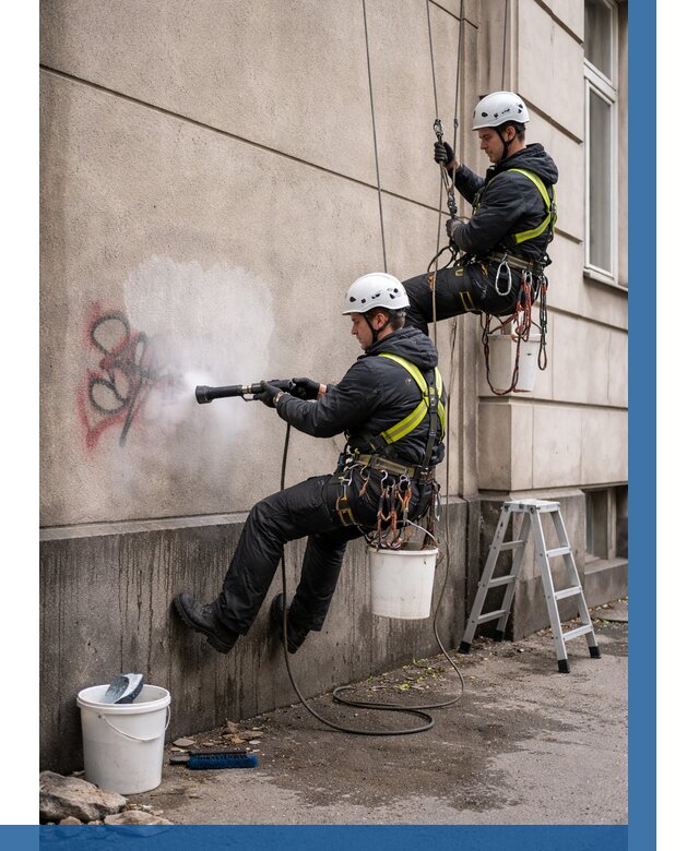 Удаление граффити с фасада в Сергиеве Посаде от 4605 р. | ВЫСОТНИК-Сгп