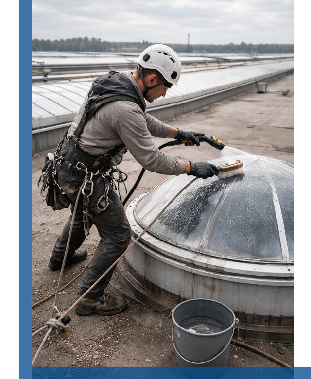 Мойка зенитных фонарей на кровле для промышленных объектов в Сергиеве Посаде