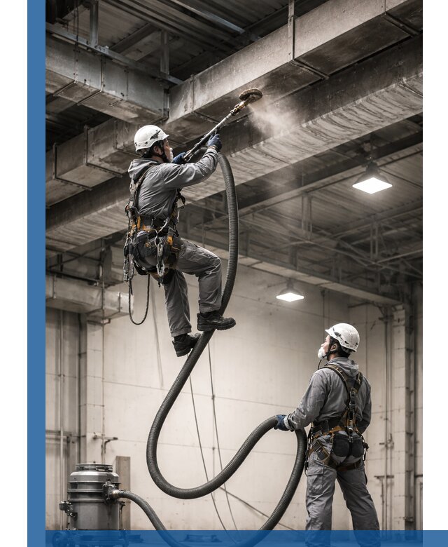 Обеспыливание потолочных конструкций в Сергиеве Посаде промышленным альпинизмом