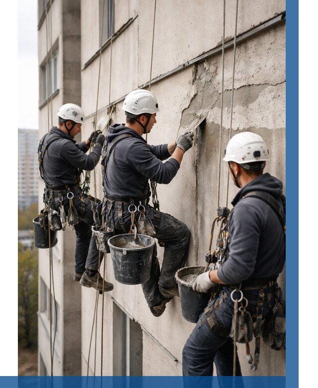 Ремонт бетонных элементов фасада в Сергиеве Посаде от 2559 р. | ВЫСОТНИК-Сгп