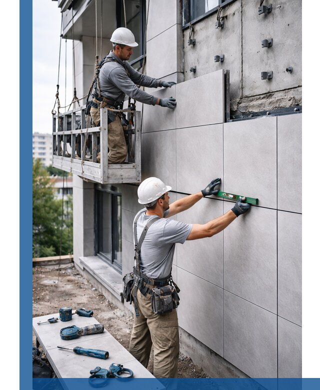 Монтаж керамогранита на фасад в Сергиеве Посаде под ключ с гарантией качества