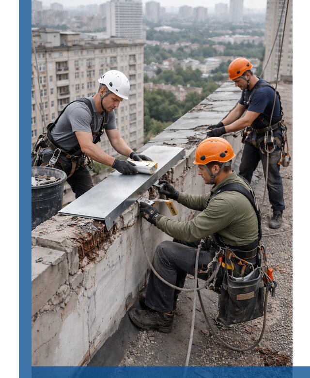 Ремонт парапета на кровле в Сергиеве Посаде, высотные работы с гарантией