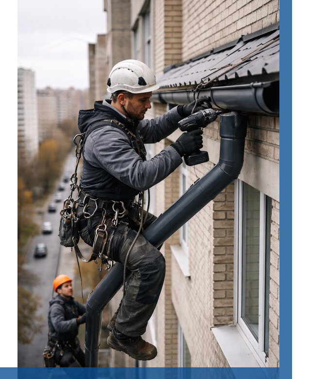 Монтаж водосточной системы на здании в Сергиеве Посаде от 5117 р. | ВЫСОТНИК-Сгп