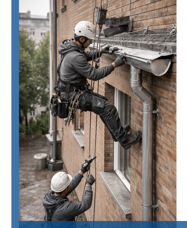 Монтаж водосточной системы на здании в Сергиеве Посаде под ключ