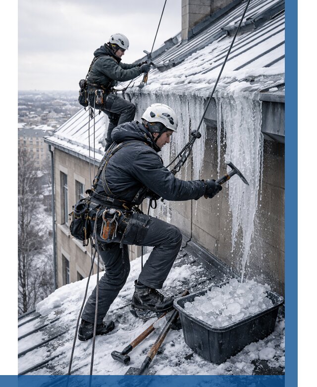 Удаление наледи с кровли в Сергиеве Посаде от 5629 р. | ВЫСОТНИК-Сгп