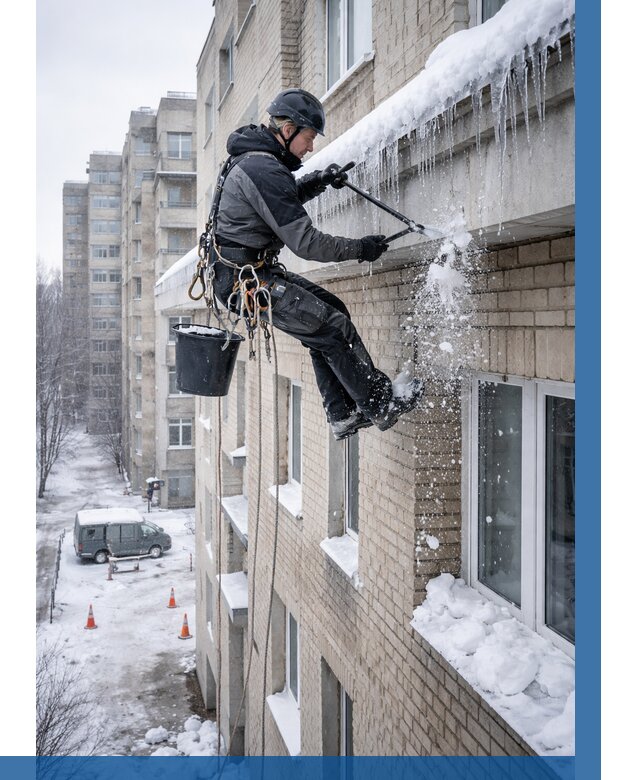 Удаление наледи с карнизов в Сергиеве Посаде от 358 р. | ВЫСОТНИК-Сгп