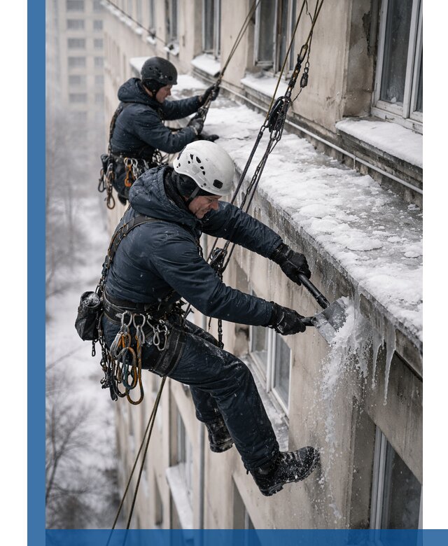 Удаление наледи и сосулек с карнизов в Сергиеве Посаде профессионально