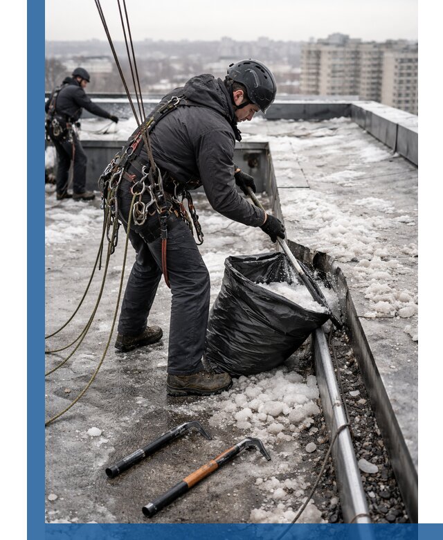 Аварийная очистка кровли в Сергиеве Посаде от промальпинистов