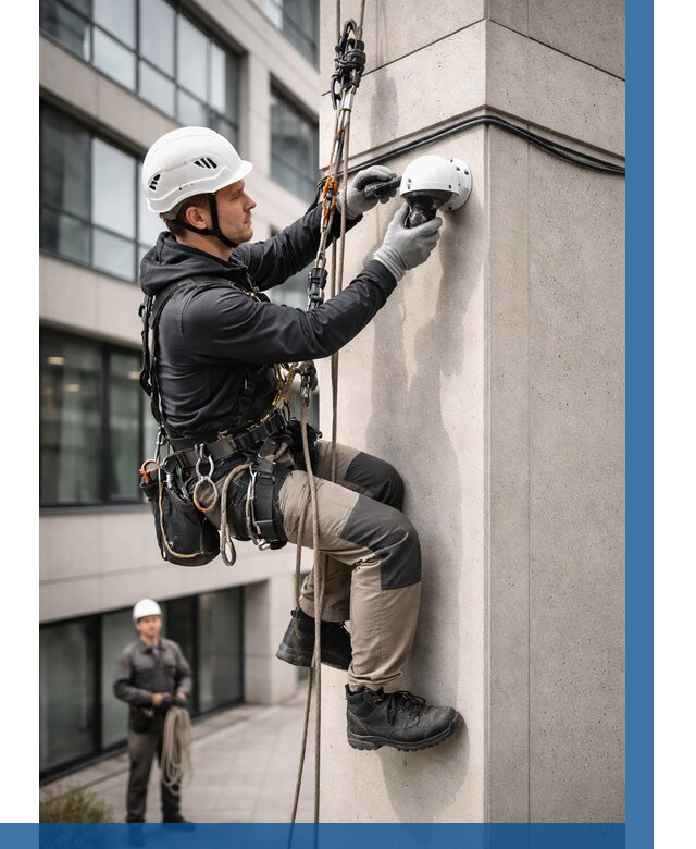 Монтаж камер видеонаблюдения на фасаде в Сергиеве Посаде от 8699 р.-ВЫСОТНИК-Сгп