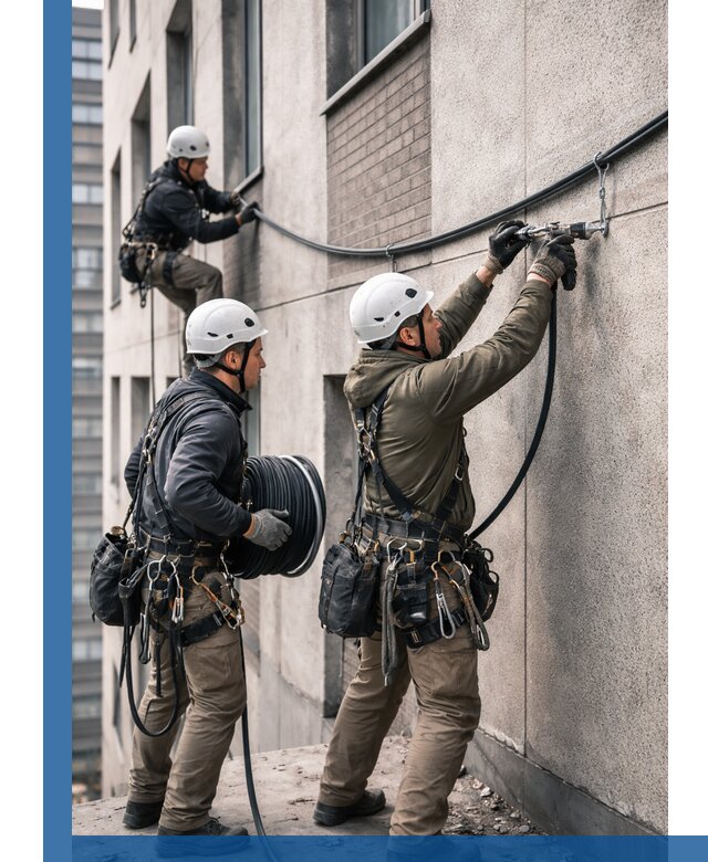 Прокладка кабеля по фасаду в Сергиеве Посаде, профессиональный монтаж