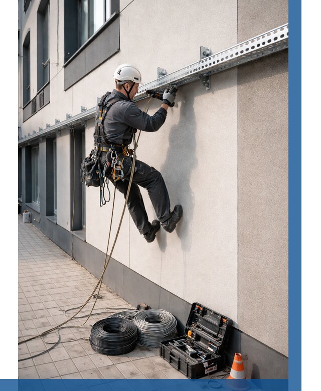 Монтаж кабельных лотков на фасаде в Сергиеве Посаде от 1228 р. | ВЫСОТНИК-Сгп