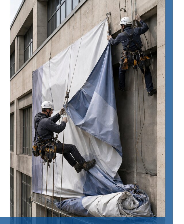 Демонтаж баннеров с фасада в Сергиеве Посаде от 4605 р. | ВЫСОТНИК-Сгп