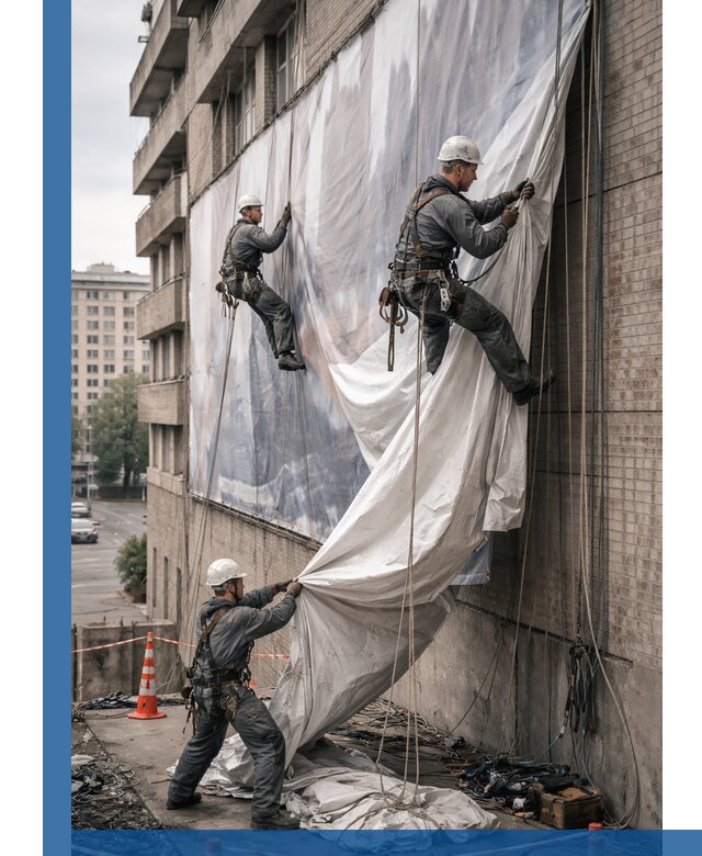 Демонтаж баннеров с фасада в Сергиеве Посаде оперативно и безопасно