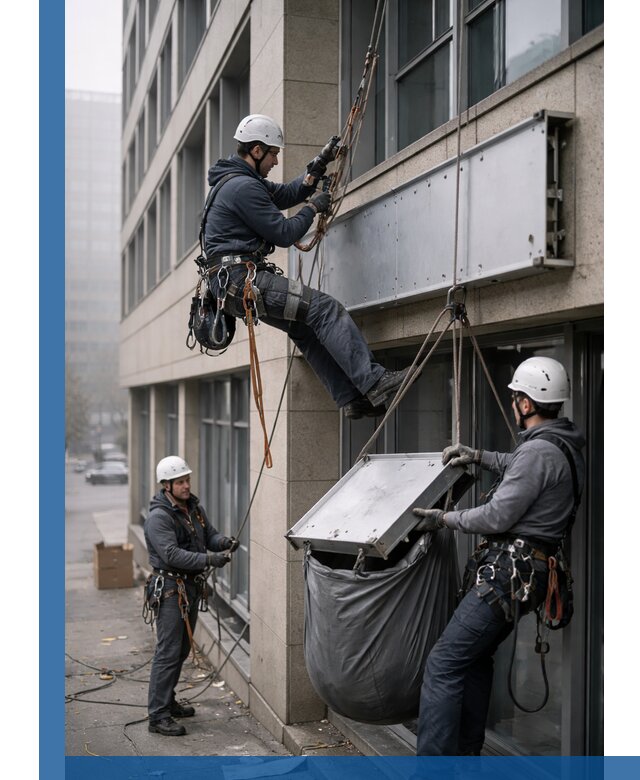 Демонтаж рекламной вывески с высотными работами в Сергиеве Посаде