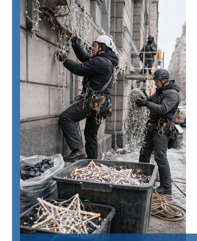 Демонтаж новогоднего оформления и гирлянд в Сергиеве Посаде