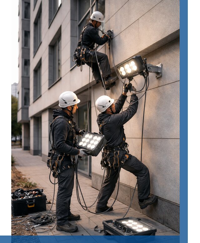 Монтаж прожекторов на фасаде в Сергиеве Посаде от 7676 р. | ВЫСОТНИК-Сгп