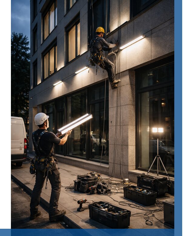 Монтаж архитектурной подсветки здания в Сергиеве Посаде от 2559 р.|ВЫСОТНИК-Сгп