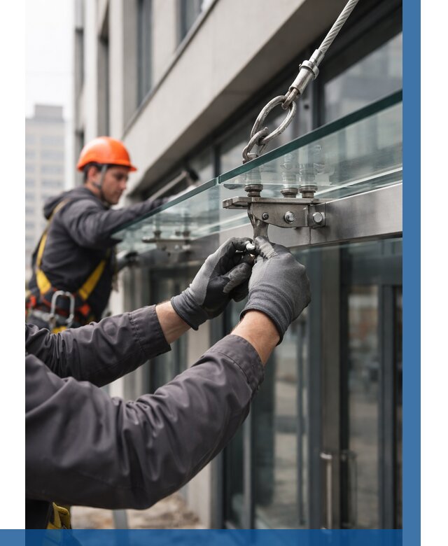 Монтаж стеклянных козырьков в Сергиеве Посаде от 8699 р. | ВЫСОТНИК-Сгп