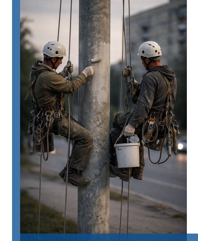 Покраска опор освещения и антикоррозийная защита в Сергиеве Посаде