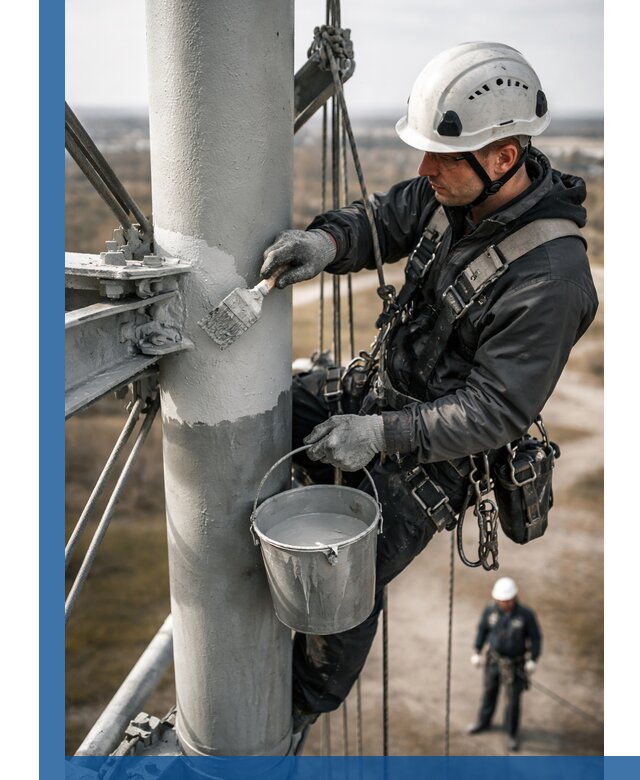 Покраска мачт связи в Сергиеве Посаде промышленными альпинистами