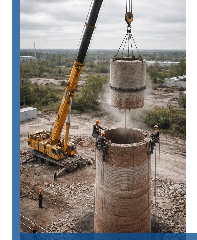 Демонтаж дымовой трубы в Сергиеве Посаде с гарантиями безопасности