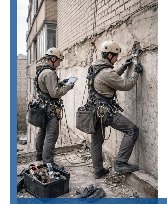 Обследование фасада промышленными альпинистами в Сергиеве Посаде